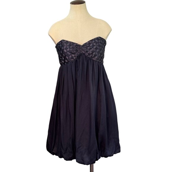 Laundry By Shelli Segal Navy Silk Strapless Bubble Skirt Dress Size 4 - Picture 1 of 11